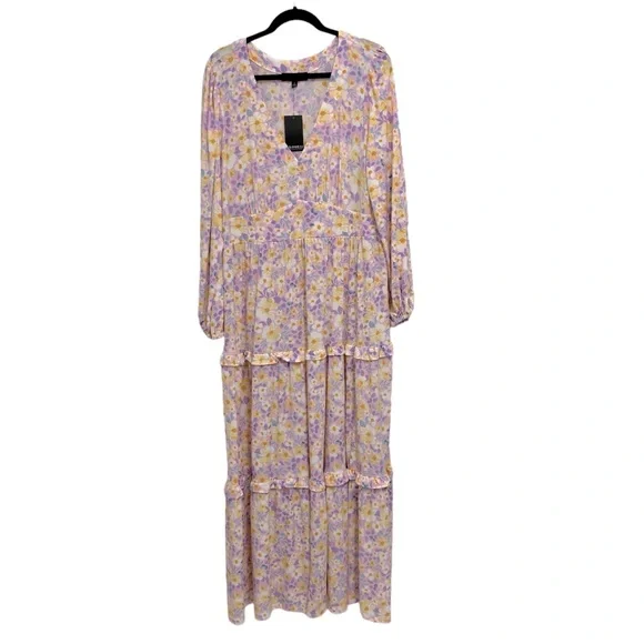 Eloquii Pastel Floral Tiered Long Sleeve Maxi Dress NWT - Picture 5 of 10